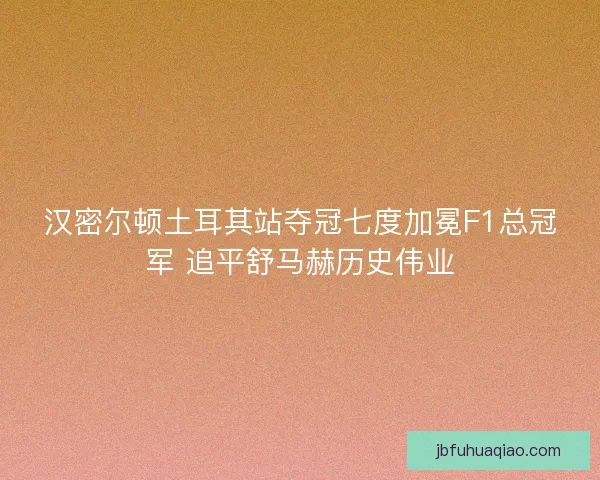 汉密尔顿土耳其站夺冠七度加冕F1总冠军 追平舒马赫历史伟业